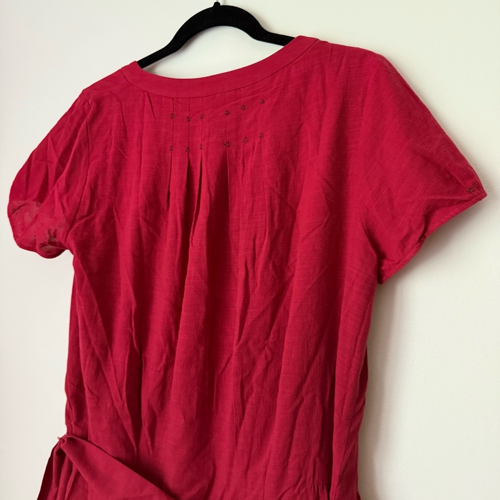 Comptoir Des Cotonniers Red Pleated Ruffle Embroidered Dress with Belt, size L - Picture 6 of 11